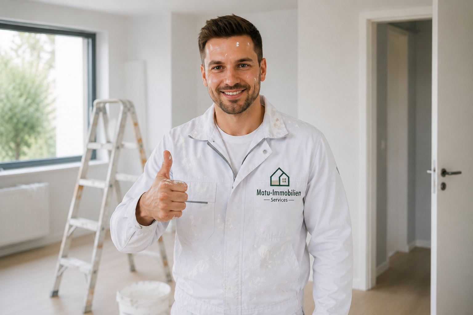 Maler von Matu-Immobilien-Services im frisch gestrichenen Raum